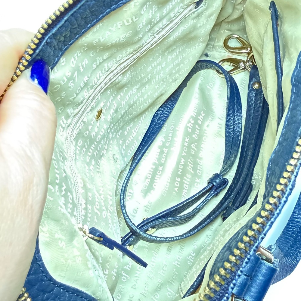 Kate Spade Navy and White Striped Royal Blue Satchel. Slight edge wear. - Picture 6 of 10